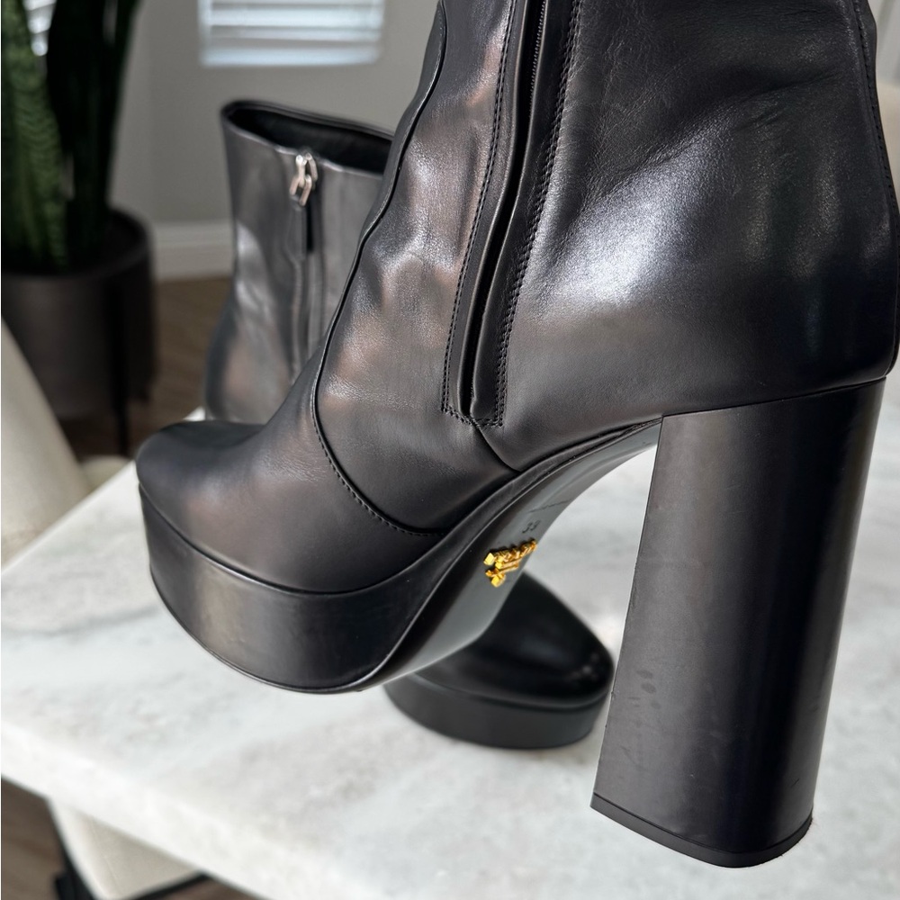 Prada Black Platform Block-Heel Ankle Boots - Picture 8 of 10